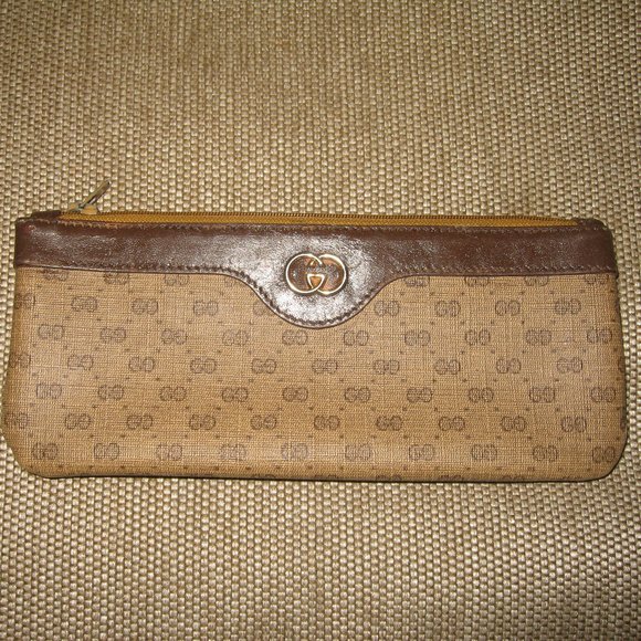 ❤️ Authen GUCCI Micro G Logo Print Tan Canvas Leather Coated Coin Wallet Clutch - Picture 1 of 6